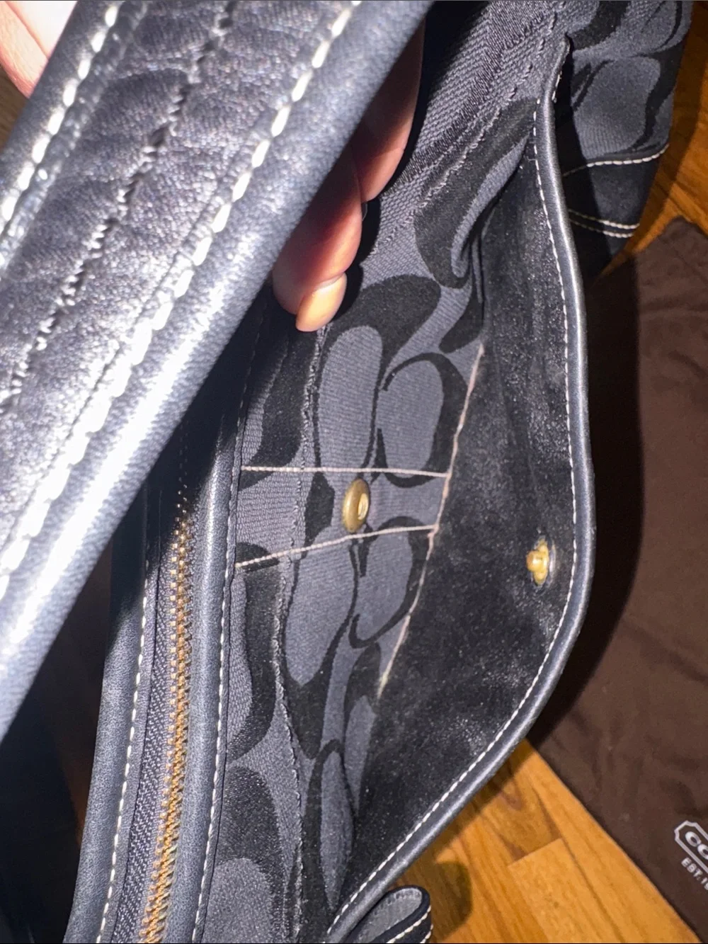 Coach Black Signature Canvas Shoulder Bag with Leather Trim
